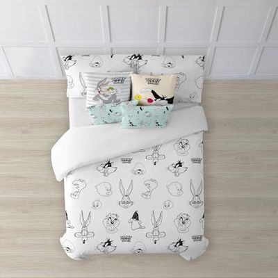 FUNDA NÓRDICA CON BOTONES 100% ALGODÓN MODELO LOONEY B&W PARA CAMA DE 150/160 (240X240 CM)