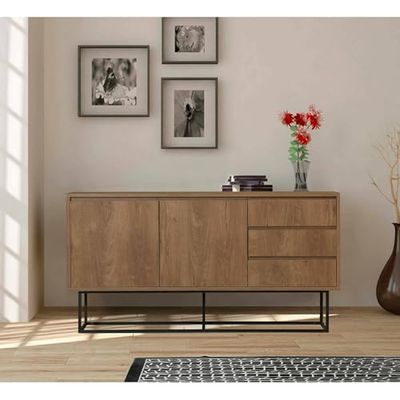 Dmora Alsafi Consolle, Multi-Purpose Table, Side Cabinet, Hallway Desk, 140 x 36 x 72 cm, Walnut and Black