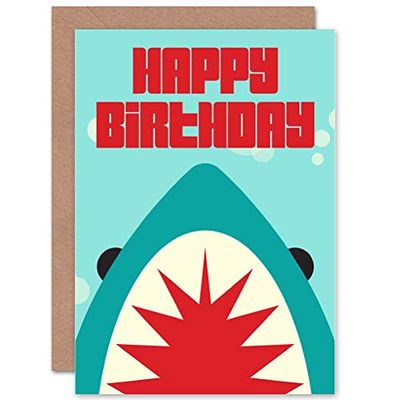 Wee Blue Coo Happy Birthday Kids Shark Sealed Greeting Card Plus Envelope Blank inside