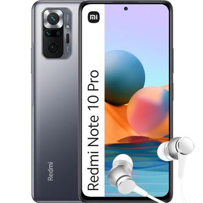 Xiaomi Redmi Note 10 Pro Smartphone Schermo da 6,67" 120Hz AMOLED, Snapdragon 732G, Quadrupla Fotocamera da 108 MP, 5020 mAh + Mi In Ear Silver, Colore Onyx Gray, 8 + 128 GB