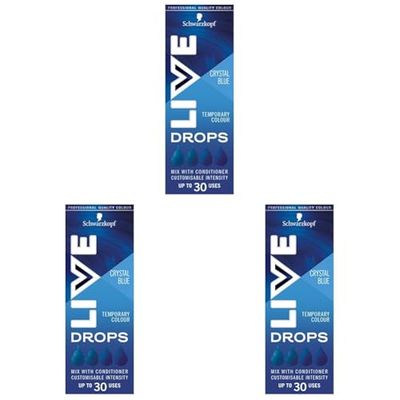 Schwarzkopf LIVE Colour Drops, Vegan, Semi-permanent, Blue Hair Dye, Lasts 2 to 12 Washes, Crystal Blue 30 ml (Pack of 3)