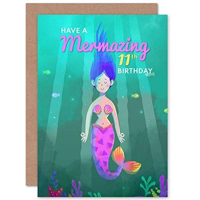 Wee Blue Coo Mermaid Pink Mermazing Birthday 11th Greetings Card