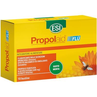 ESI - Propolaid Propolaidflu, Integratore Alimentare con Propolis, Azione Emolliente e Balsamica sulle Vie Respiratorie, Contro i Sintomi da Raffreddamento, 10 Bustine