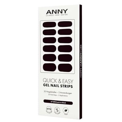 ANNY Gel Nail Strips – Pellicola UV per unghie da incollare con lampada UV, resistente e infrangibile, facile da usare, colore: nero classico – n. 90