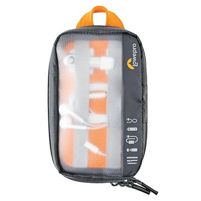 Lowepro GearUp Pouch Mini, Funda Esencial de Viaje para Cables, Adaptadores, Baterías, Cargadores y Memorias USB, Funda para Accesorios de Smartphone, Hecha de Tela Reciclada, Gris