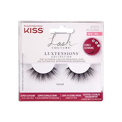 KISS Lash Couture LuXtensions Collection 1 paio di ciglia finte, velluto, ciglia finte leggere e flessibili, con fascia super sottile, include colla per ciglia