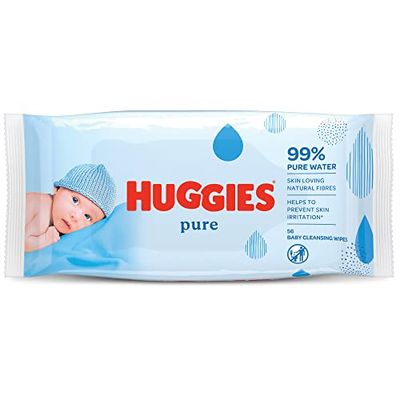 Huggies, Lingettes bébé, Pour tout le corps, Utilisables dès la naissance, Sans parfum, 1x56 lingettes, Pure