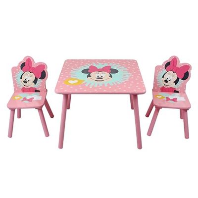 Disney Minnie Mouse Ensemble Table et Chaise pour 2 Personnes, Peut Supporter Jusqu’à 30 kg par Chaise, Parfait pour Les Jeux et Les activités – Petit, Rose