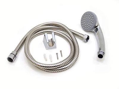 S&M 121005 Kit de chuveiro com cabeça cromada de chuveiro chuva mangueira flexível de chuveiro de 1,5 m suporte de parede e parafusos