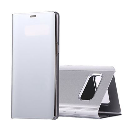 Carcasa de telefono for Galaxy Note 8 Espejo de galvanoplastia Funda de Cuero con Tapa Horizontal con función de Reposo/activación y Soporte (Negro) (Color : Plata)