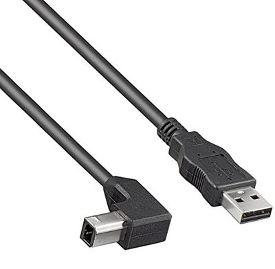 PremiumCord ku2ab3-90 USB 2.0 High Speed Cable M/M 3 m, A Male to B Male 90°, USB Connection Cable for Scanners etc., Double Shielded, AWG28, Colour Black, Length 3 m