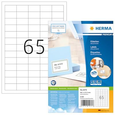 Herma 4270 Étiquettes 38,1 x 21,2 Premium A4 6500 pièces Blanc