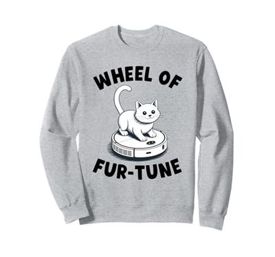 Wheel Of Fur-Tune Cat On Robot Vacuum Cleaner Cat Sweatshirt