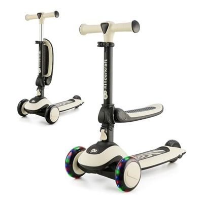 Kinderkraft HALLEY Monopattino Bambino, Triciclo bambini 1 anno, con 3 Ruote LED, Pieghevole, Manubrio regolabile in altezza, per Bambini 3-13 Anni, Carico Massimo 50 kg, Bianco