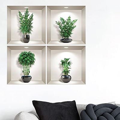 Adhesivo 3D para pared, diseño de bambú en jarrones negros, 80 x 80 cm