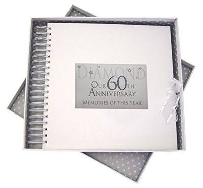 White Cotton Cards aw60 C Diamant 60e Anniversaire Souvenirs de Cette année et Carte mémoire Livre à Paillettes et Mots