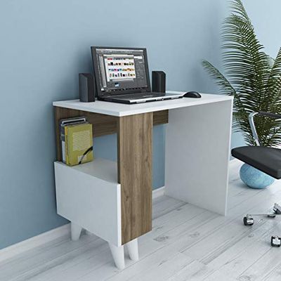 Homemania Bureau, aggloméré mélaminé, Blanc, Noyer