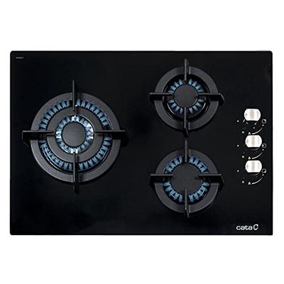 Plaque de Cuisson à gaz Cristal CATA CCI 5003 BK. Design élégant 3 brûleurs à gaz Haute Performance. Allumage Automatique. Polyvalence Puissance 59 cm 6,25kW.