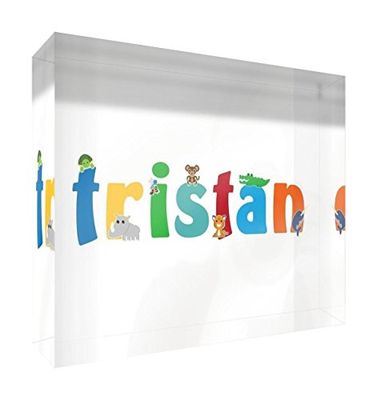 Little Helper Souvenir Décoratif en Acrylique Transparent Poli comme Diamant Style Illustratif Coloré avec le Nom de Jeune Garçon Tristan 15 x 21 x 2 cm Grand