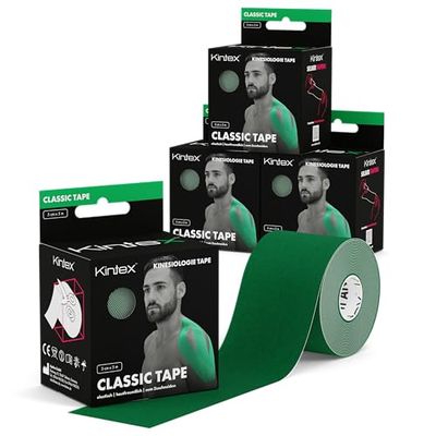 Kintex - Cinta Kinesiologica | Set de 4 Cinta Kinesiotape Resistente al Agua y a la Piel, 5cmx5m, Cinta para Deporte, Cintas Elásticas Fisioterapia | Venda Elástica Adhesiva | Vendas Elásticas