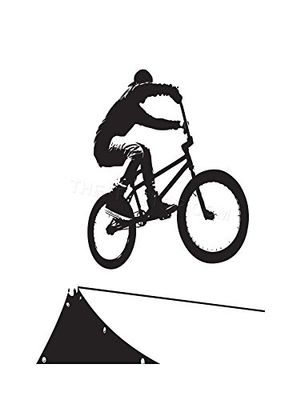 Wee Blue Coo Painting Sport Bmx Bike Bicycle Jump Air Ramp Black White Wall Art Print