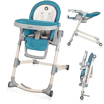 LIONELO Cora voederstoel 54 x 85 x 105 cm baby tot 15 kg, 6-36M, 5-punts veiligheidsgordels, zachte inleg, 3 verstelbare ruggensteun, 4 verstelbare hoogte 2 verstelbaar dienblad, Easy Stand-functie
