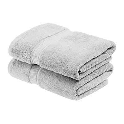 Superior Lot de 2 draps de Bain en Coton égyptien Ultra Doux, épais, Pelucheux et Absorbant, pour Salle de Bain d'invités, hôtel, Spa - Argenté
