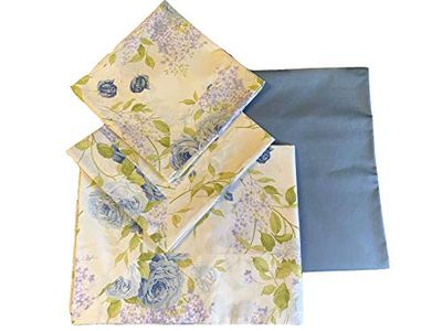 Completo letto matrimoniale cotone 100% fantasia rose Biancheria Toscana Artigiana