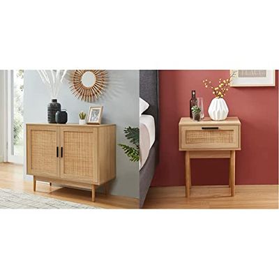 BAÏTA Buffet Amana, Bois, L90cm & Table de Chevet Amana, Bois, L40cm