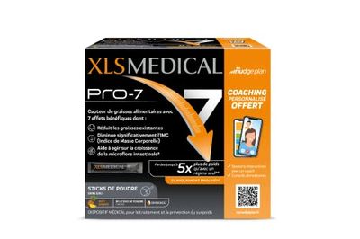 XLS MEDICAL PRO-7 - COACHING PERSONNALISÉ OFFERT - 90 sticks de poudre - 1 mois - 7 bénéfices (1),(2) et une aide à la perte de poids - Perdez jusqu'à 5x plus de poids qu'avec un régime seul