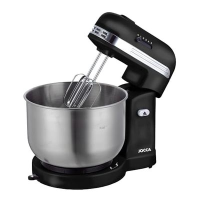 JOCCA - 350W Respostery mixer with friction auto-rotation, 5 speeds, 3.5L stainless steel bowl, Knead, Bat, Emulsify, Rods and chrome mixer (black)