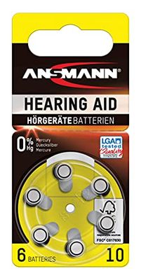 ANSMANN Piles auditives 10 (6 pièces) – Piles Bouton Type 10 P10 ZL4 PR70 pour Aides auditives – Piles Plates pour appareils auditifs, amplificateurs sonores, prothèses auditives – Jaune