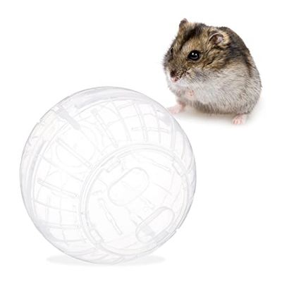 Relaxdays Hamsterbal, loopbal voor hamsters en muizen, beweging, knaagspeelgoed om te lopen, kunststof, 14 cm, transparant