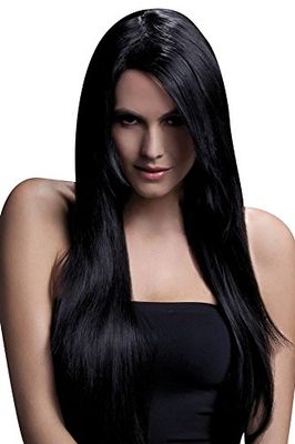 Smiffys Perruque Amber collection Fever, noir, coupe longue et lisse avec frange effilée, 71cm / 28in