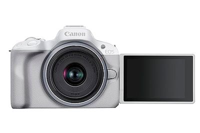 Canon EOS R50 + RF-S 18-45mm F4.5-6.3 IS STM|24.2MP APS-C Mirrorless Camera|Upto 15fps Cont.|Dual Pixel CMOS AF II|4K 30p|Vari-Angle screen|Bluetooth & WiFi|White