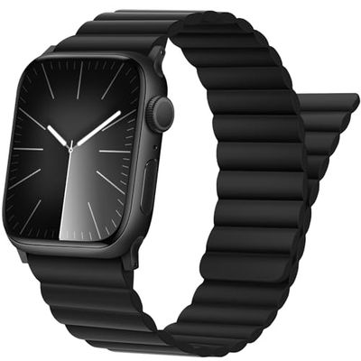 Tasikar Armband compatibel met Apple Watch-bandje, 42mm 44mm 45mm, upgrade voor vrouwen en mannen, siliconen magnetische sluiting (dubbelzijdig draagbaar), vervanging voor polsband voor iWatch SE Serie 7 6 5 4 3 2 1 (zwart)
