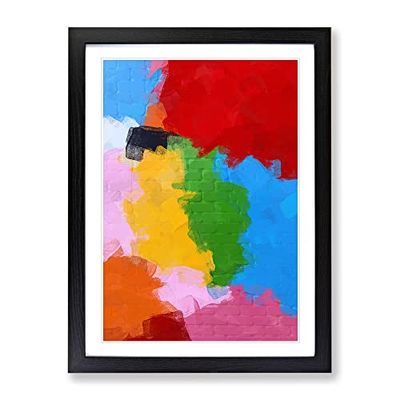 Blocks Of Colour In Abstract Modern Framed Wall Art Print, Ready to Hang Picture for Living Room Bedroom Home Office Décor, Black A4 (34 x 25 cm)