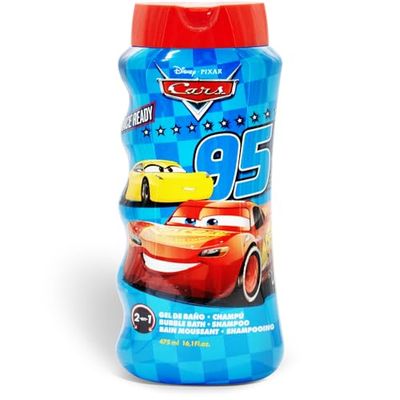 Cars Lightning McQueen Kids 2-in-1 Bubble Bath & Shampoo - Gentle, Paraben-Free Bath & Hair Wash with Vitamin E & A, pH Balanced for Sensitive Skin - Lightly Scented, Safe for Children Aged 3+, 475ml