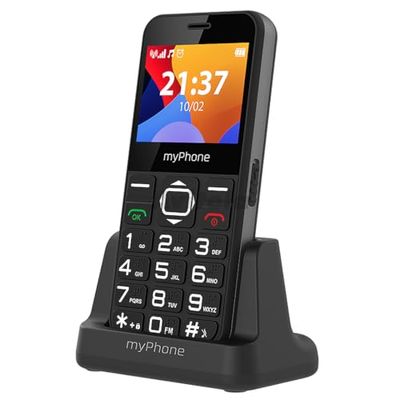Hammer H myPhone Halo 3 Negro, teléfono clásico, teléfono para Mayores, Base de Carga, Botón SOS, Llaves Grandes, Gran Pantalla de 2,3 Pulgadas, contactos fotográficos, 1000 mAh