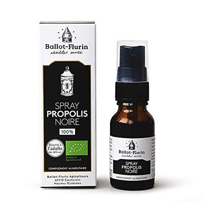 Ballot-Flurin - Spray Propolis Noire - MULTIFONCTIONS : défenses organismes, sensibilité de saisons, bouche, peau -Fabriqué en France - Apiculture Douce - Certifié bio - 15 ml
