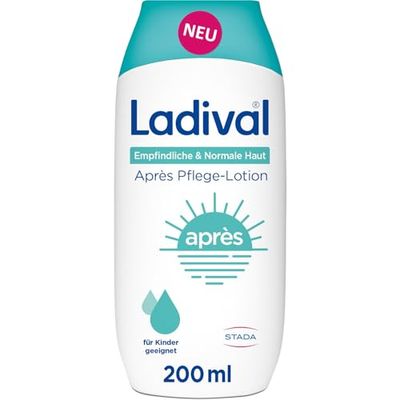 Ladival Känslig och normal hud Après vårdande lotion, lämplig för vuxna och barn från 6 månader, kyler och vårdar efter solen, fuktar intensivt, 200 ml