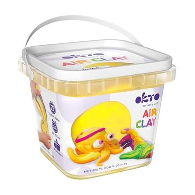 Okto - 900ml Argilla gialla Air Dry per scolpire - Kit di argilla da modellare colorata - Argilla ideale per bambini - Argilla magica per progetti creativi e sculture