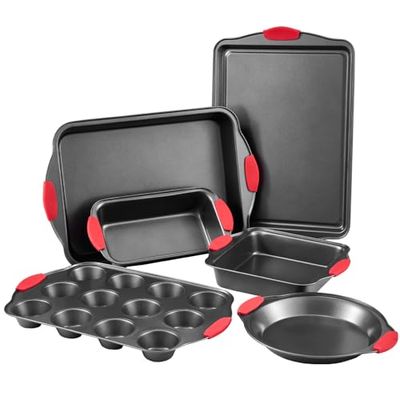 VEVOR Moule à pâtisserie, lot de 6, moule à charnière antiadhésif en acier au carbone, plaque et plateau de cuisson empilable avec poignée en silicone, pour cuisson de biscuits, gâteaux, muffins, pain