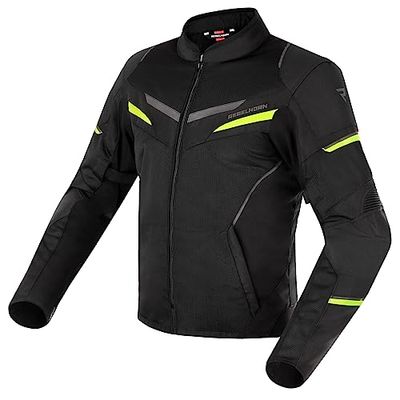 REBELHORN Men's Flux Motorcycle Jacket, Black/ICY/Fluorescent Yellow, XL