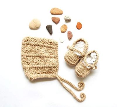 Cappellino e scarpette neonato fatto a mano pura lana alpaca