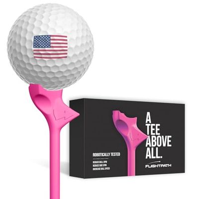 FLIGHTPATH Premium Golf Tees - Durable Plastic Golf Tees Designed to Enhance Golf Shot Distance & Precision - Robotically Tested to Reduce Ball Spin - USGA Approved Golf Equipment - (Pink, 8 Pack)