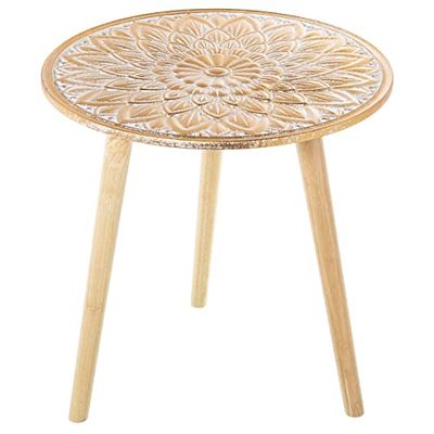 MESA AUXILIAR MADERA CALADA BLANCO/NATURAL °60X62CM