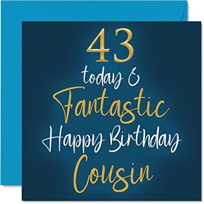 Stuff4 Fantásticas tarjetas de cumpleaños número 43 para primos – 43 Today & Fantastic – Tarjeta de feliz cumpleaños para primo de pariente, tarjetas de felicitación de 145 mm