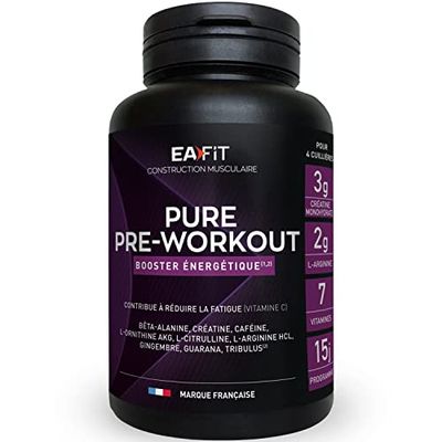 EAFIT - Pure Pre Workout - Creatine monohydrate - L-Arginine - Vitamines (vitamine C, vitamine E, vitamines B) Minéraux (zinc,magnesium) - Fruits Rouges - Poudre à préparer dans un shaker - 330g