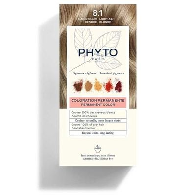 Prodotto per capelli della marca Phyto, trattamento, colore 8.1 biondo chiaro cenere